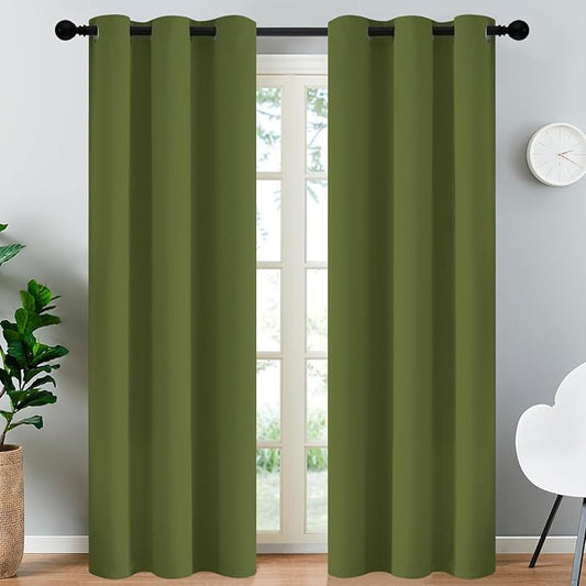 Yakamok Blackout Curtains for Bedroom,Thermal Insulated Blackout Grommet Top Drapes for Living Room, Olive Green,38x84 Inch, 2 Panels