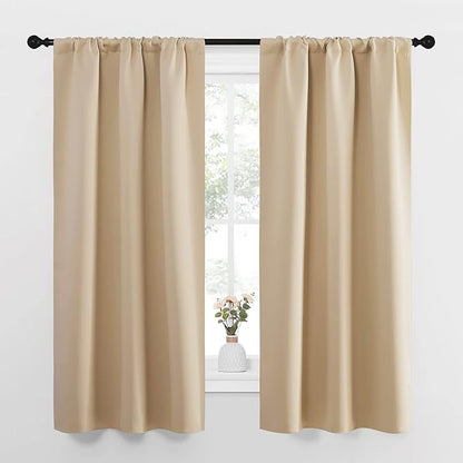 NICETOWN Blackout Room Darkening Curtains - Home Decoration Light & Noise Reducing Thermal Insulated Window Draperies with Rod Pocket Top (Biscotti Beige, 2 Panels, 34 inches Wide x 63 inches Long)