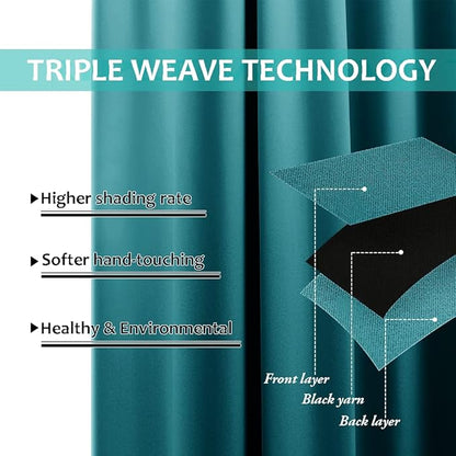 NICETOWN 100% Blackout Curtains with Black Liner, Thermal Insulated Full Blackout 2-Layer Lined Drapes, Energy Efficiency Window Draperies for Bedroom (Peacock Teal, 2 Panels, 52-inch W by 63-inch L)
