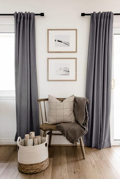 100% Blackout Shield Linen Blackout Curtains for Bedroom 84 Inches Long, Back Tab/Rod Pocket Living Room Drapes, Thermal Insulated Blackout Curtains 2 Panels Set, 50" W x 84" L, Darkgray