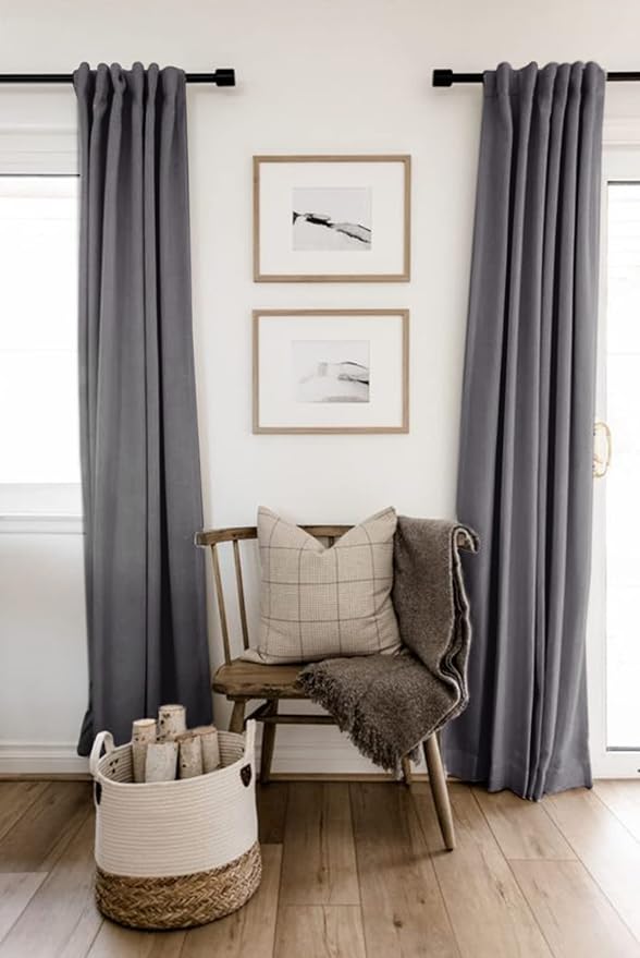 100% Blackout Shield Linen Blackout Curtains for Bedroom 63 Inches Long, Back Tab/Rod Pocket Living Room Drapes, Thermal Insulated Blackout Curtains 2 Panels Set, 50" W x 63" L, Darkgray