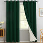 Yakamok Dark Green Linen Curtains 100% Blackout 96 Inches Long,Room Darkening Textured Drapes for Living Room Thermal Grommet Bedroom Curtains 2 Panels with White Liner