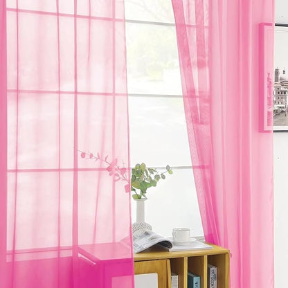 youleyar Solid Sheer Rod Pocket Curtain Voile Draperies 2 Panels White Beige Black Grey Coffee 52 Inch Width 63 Inch Long 1 Pair for Kitchen Bedroom Children Living Room Yard (New Pink,52Wｘ63L)