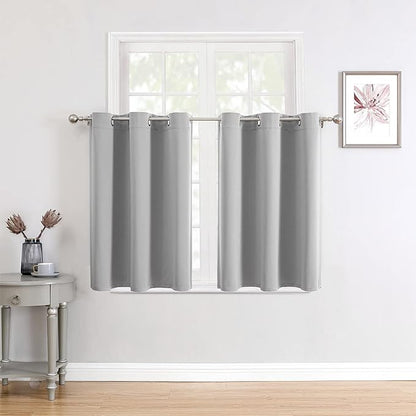 ChrisDowa Small Window Curtains for Kitchen and Bedroom - Grommet Short Thermal Insulated Room Darkening Curtains (2 Panels, Light Grey, 36 x 24 Inch)