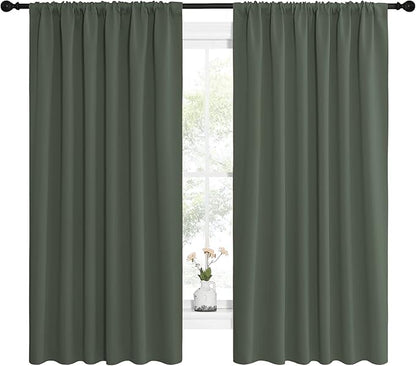 NICETOWN Bedroom Curtains Blackout Draperies - All Season Thermal Insulated Solid Rod Pocket Top Blackout Curtains/Drapes for Kid's Room (Dark Mallard, 1 Pair, 62 x 63 Inch)
