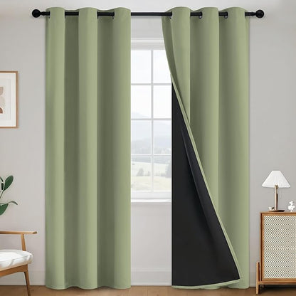 SimpleHome 100% Blackout Curtains for Bedroom,Thermal Insulated Sage Grommet Window Drapes Room Darkening Curtains for Living Room with Black Back,38 x 84 Inch,2 Panels
