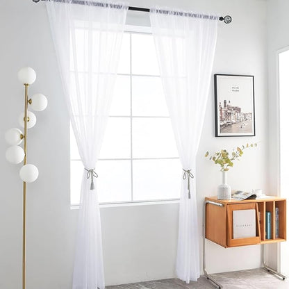 SpaceDresser Sheer Voile Window Treatment Rod Pocket Curtain Panels for Kitchen Bedroom Living Room Drapes Sunlight Filtering Privacy Semi Home Decor Assorted Colors Sizes (Optical White, 52 W x 63 L)
