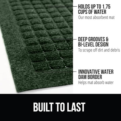 GORILLA GRIP® Ultra Absorbent Front Door Mat Outside Entrance, Traps Dirt and Moisture, HydroABSORB Indoor Outdoor Doormat Holds Up to 1.7 Cups Water, Stain and Fade Resistant Welcome Mat, 29x17 Green