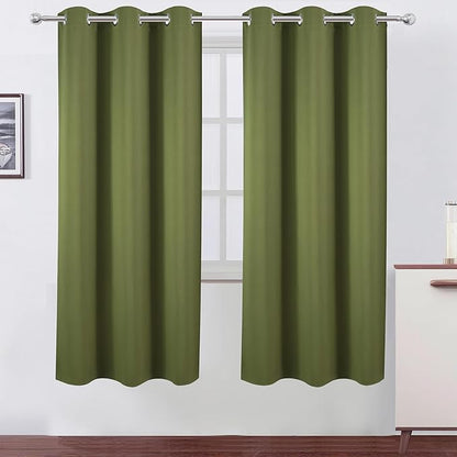 LEMOMO Olive Green Thermal Blackout Curtains/42 x 72 Inch/Set of 2 Panels Room Darkening Curtains for Bedroom