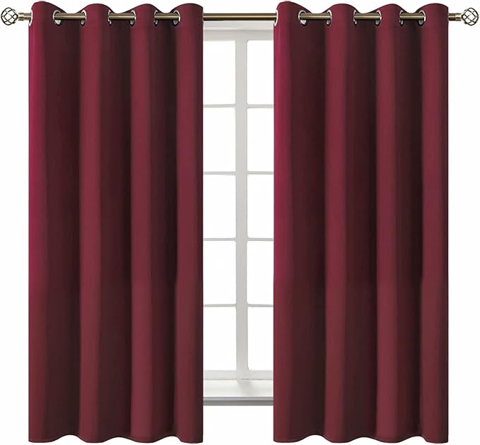 BGment Blackout Curtains - Grommet Thermal Insulated Room Darkening Bedroom and Living Room Curtains, Set of 2 Curtain Panels (52 x 63 Inch, Burgundy)
