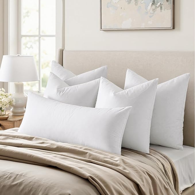 MIULEE 22x22 Pillow Inserts,Set of 2 Down Feather Throw Pillows for Couch Sofa Bed, Decorative Fluffy Throw Pillow Inserts Cotton Fabric,White