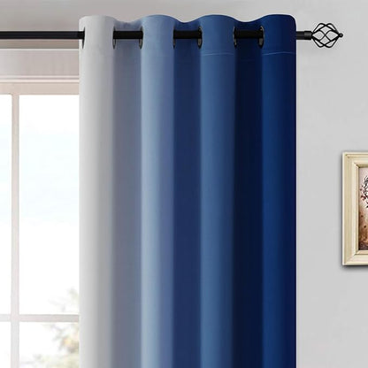 Yakamok Greyish White and Royal Blue Ombre Curtains,Light Blocking Curtains,Room Darkening Grommet Window Drapes for Bedroom(Royal Blue,52x63 Inch,2 Panels)