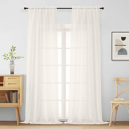 Ivory Sheer Curtains for Window 96 Inches Long 2 Panels Set, Soft Airy Light Filtering Voile Sheer Curtains for Living Room Bedroom, Dual Rod Pocket Elegant Window Drapes, 2x42Wx96L Inches