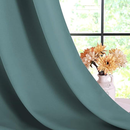 NICETOWN Modern Blackout Curtains Noise Reducing for Bedroom, Greyish Blue, 2 Panels, W34 x L70 -Inch, Thermal Insulated and Privacy Room Darkening Drape Panels for Boy's Guest Room Door Window