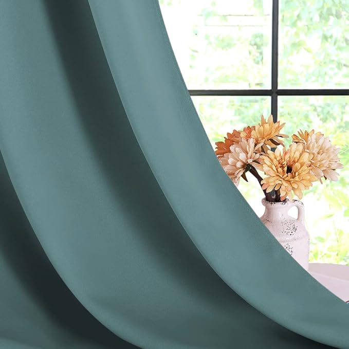 NICETOWN Bedroom Curtains Blackout Drapery Panels, 2 Panels, 70 x 108 inches, Greyish Blue, Three Pass Microfiber Thermal Insulated Solid Ring Top Blackout Window Curtains/Drapes