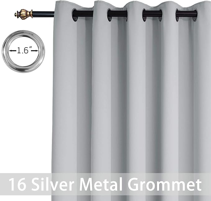 Yakamok Thermal Patio Door Curtains - Grey Blackout Room Darkening Door Blinds for Sliding Glass with Grommet Top, Split Room Divider Curtains (Light Grey, 100 inches W x 96 inches L)