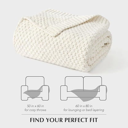 EVERGRACEHOME Chunky Chenille Knit Throw Blanket for Couch, Soft Luxurious Moss Stitch Blankets for Bed, Cozy Decorative Farmhouse Knitted Throws for Sofa, Bright White, 50" x 60"