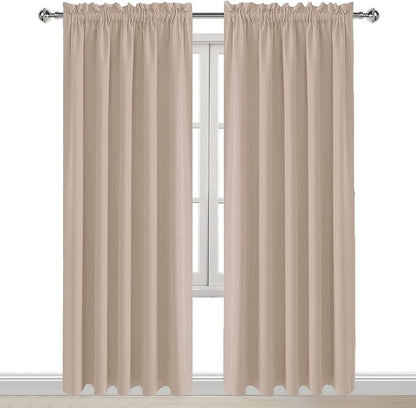 DWCN Blackout Curtains for Living Room Thermal Insulated, Energy Saving & Noise Reducing Bedroom Curtains, Camel, W 60x L 84 Inch, Set of 2 Rod Pocket Curtain Panels