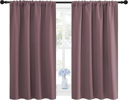 NICETOWN Blackout Curtains for Bedroom, Home Decorations Thermal Insulated Solid Rod Pocket Blackout Drapes for Cafe, Nursery (Dry Rose, 1 Pair, 42 x 48-inch)