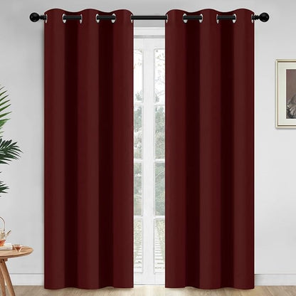 Yakamok Thermal Insulated Blackout Curtains for Bedroom,Grommet Top Room Darkening Window Drapes for Living Room, 42W x 84L,Burgundy Red,2 Panels
