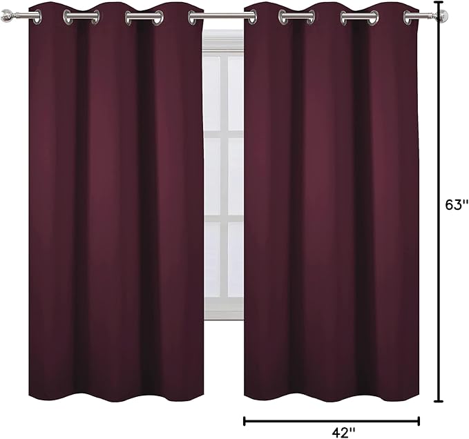 LEMOMO Burgundy Red Blackout Curtains 42 x 63 Inch Length/Set of 2 Curtain Panels/Thermal Insulated Room Darkening Blackout Curtains for Bedroom