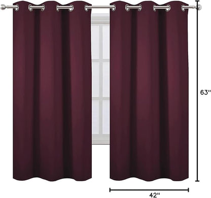 LEMOMO Burgundy Red Blackout Curtains 42 x 63 Inch Length/Set of 2 Curtain Panels/Thermal Insulated Room Darkening Blackout Curtains for Bedroom