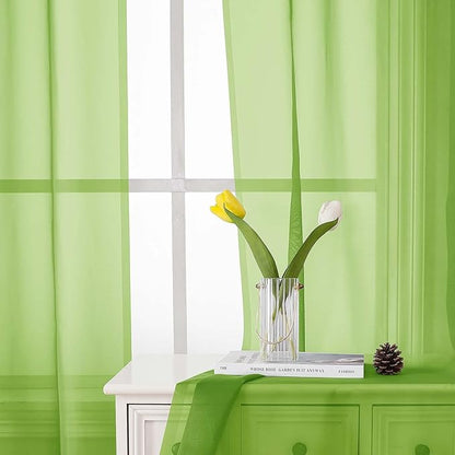 Lecloud Lime Sheer Curtains for Living Room 54 Inch Length 2 Pcs, Solid Color Voile Rod Pockets Lightweight Drapes, Vintage Airy Farmhouse Curtains for Bedroom Dining Room, Each Panel 42" W x 54" L