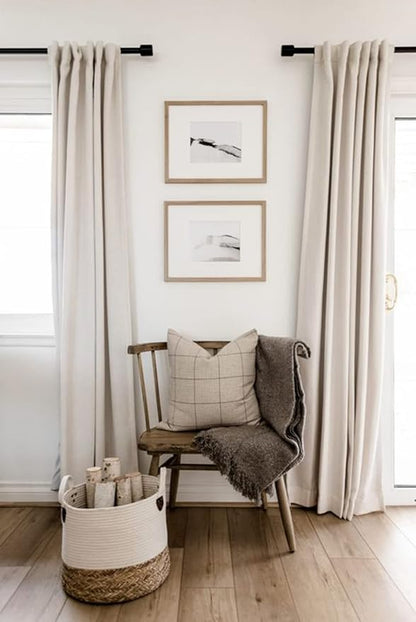 100% Blackout Shield Linen Blackout Curtains for Bedroom 90 Inches Long, Back Tab/Rod Pocket Living Room Drapes, Thermal Insulated Blackout Curtains 2 Panels Set, 50" W x 90" L,Cream