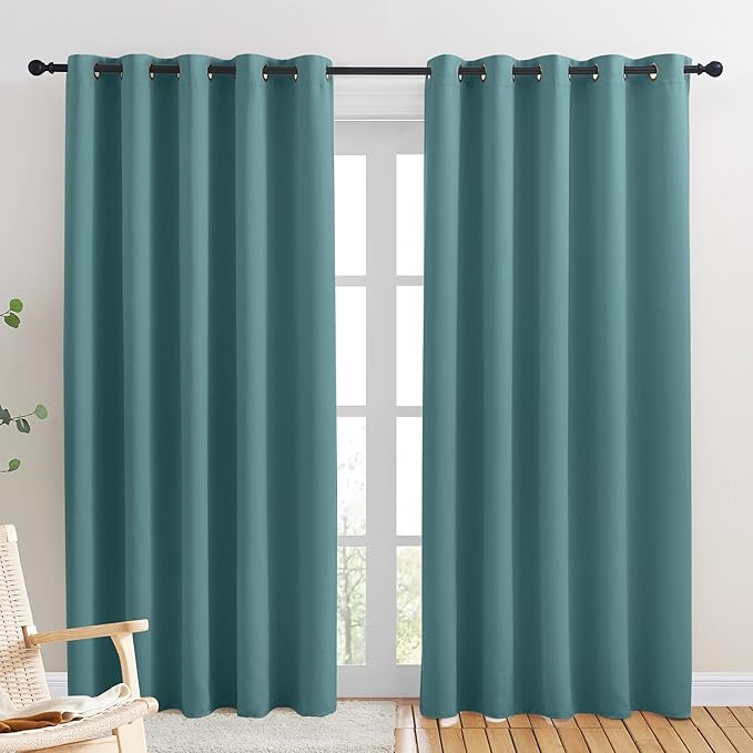 NICETOWN Room Darkening Draperies Window Curtain Panels, Sea Teal, 2 Panels, W60 x L84 -inch, Thermal Insulated Grommet Room Darkening Curtains for Bedroom