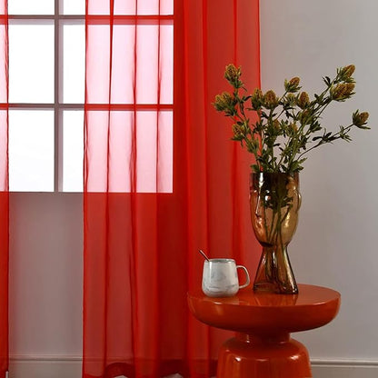 SpaceDresser Sheer Red Curtains 4 Panels Rod Pocket Semi-Sheer Curtain 72 Inches Long Light Filtering Voile Window Drapes for Bedroom Living Room Kitchen, Each 52W x 72L