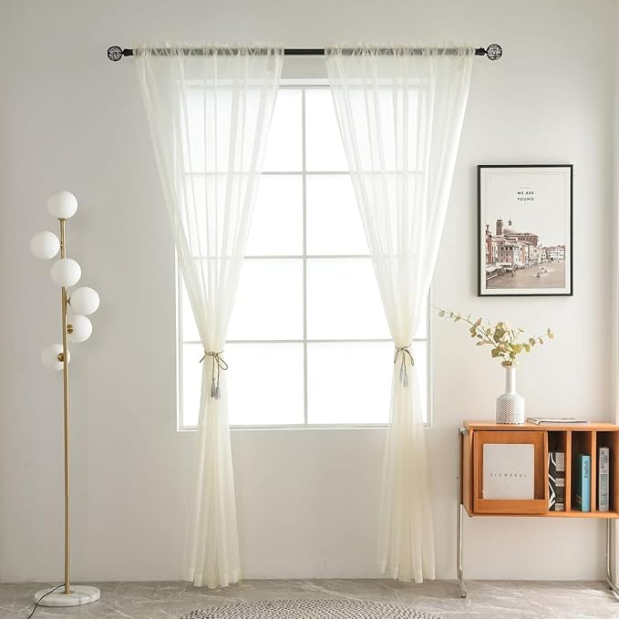 SpaceDresser Ivory Sheer Curtains 4 Panels Rod Pocket Semi-Sheer Curtain 84 Inches Long Light Filtering Voile Window Drapes for Bedroom Living Room Kitchen, Each 52W x 84L