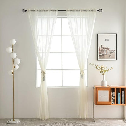 SpaceDresser Ivory Sheer Curtains 4 Panels Rod Pocket Semi-Sheer Curtain 84 Inches Long Light Filtering Voile Window Drapes for Bedroom Living Room Kitchen, Each 52W x 84L