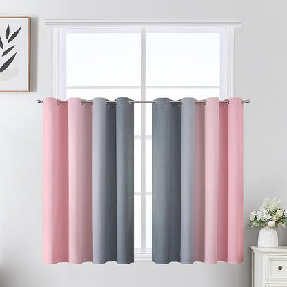 Estelar Textiler Grey and Pink Ombre Short Blackout Curtains 36 Inch Long, Thermal Insulated Grommet Small Half Window Drapes for Cafe/Basement/RV Camper/Kitchen, 52Wx36L, 2 Panels