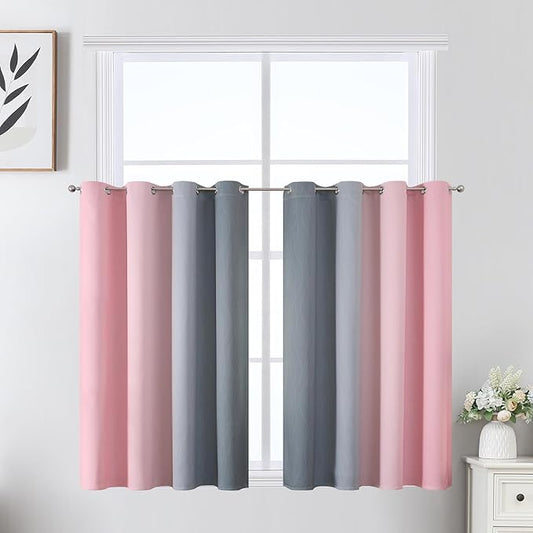 Estelar Textiler Grey and Pink Ombre Short Blackout Curtains 36 Inch Long, Thermal Insulated Grommet Small Half Window Drapes for Cafe/Basement/RV Camper/Kitchen, 52Wx36L, 2 Panels