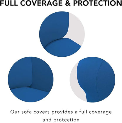 PureFit Super Stretch 4 Seater Sofa Slipcover – Spandex Non Slip Soft Couch Sofa Cover, Washable Furniture Protector with Non Skid Foam and Elastic Bottom for Kids, Pets （XX Large, Classic Blue）