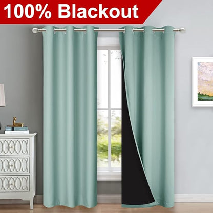 NICETOWN Aqua Blue Blackout Curtains 84 inches Long, Full Light Blocking Drapes with Black Liner for Nursery, Thermal Insulated Draperies for Hall, Villa (2 Pieces, 42" Wide Each Panel, Aqua Blue)