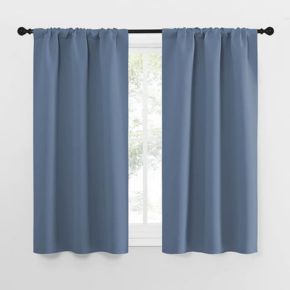 NICETOWN Kitchen Curtains, Short Blackout Curtains & Drapes, Small Window Rod Pocket Draperies for Bedroom (Stone Blue, 34 in x 54 in (W x L), Set of 2)