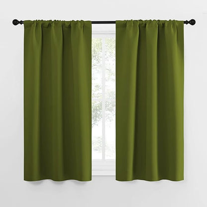 NICETOWN Kitchen Curtains, Short Blackout Curtains & Drapes, Thermal Insulated Rod Pocket Window Treatment Draperies for Nursery (Olive Green, 34 in x 54 in (W x L), Set of 2)