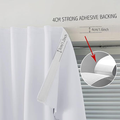 self Adhesive Curtains Portable Blackout Curtain Simple and Easy to Install Bedroom Window Thermal Lnsulated Kitchen Room Darkening Black Small Drapes, 35" W X 79" L, White, 1 Panel