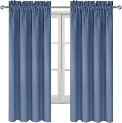 DWCN Blackout Curtains – Thermal Insulated, Energy Saving & Noise Reducing Bedroom and Living Room Curtains, Dusty Blue, W 42x L 63 Inch, Set of 2 Rod Pocket Curtain Panels