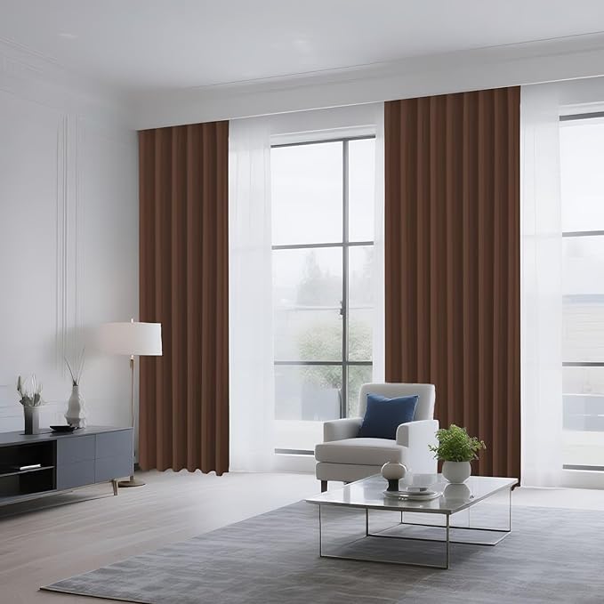 CUCRAF Brown Blackout Curtains 96 inch Length 2 Panels Set, Rod Pocket Room Darkening Drapes for Bedroom Living Room, Insulated Thermal Light Blocking Window Curtain (W52 x L96 Inch)