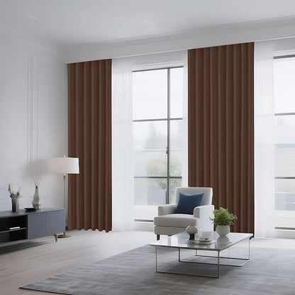 CUCRAF Brown Blackout Curtains 90 inch Length 2 Panels Set, Rod Pocket Room Darkening Drapes for Bedroom Living Room, Insulated Thermal Light Blocking Window Curtain (W52 x L90 Inch)