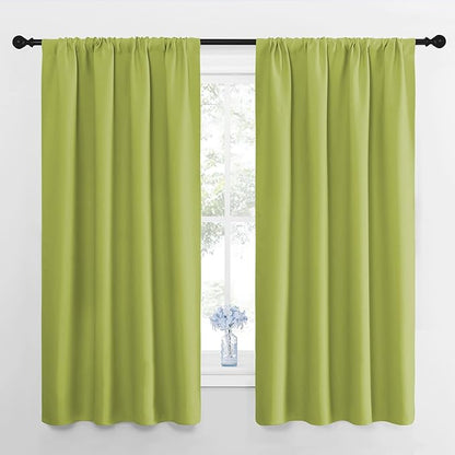 NICETOWN Fresh Green Blackout Curtains 48 inches Long for Bedroom, 42" Wide, 2 Panels, Home Decorations Thermal Insulated Solid Rod Pocket Blackout Drapes for Cafe, Nursery
