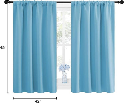 NICETOWN Kitchen Window Blackout Curtain Panels - Energy Saving Window Covering Thermal Insulated Rod Pocket Drapes for Basement(Teal Blue, Set of 2 Panels, 42 by 45 inches Long)