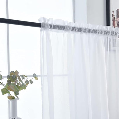 SpaceDresser Sheer White Curtains 4 Panels Rod Pocket Semi-Sheer Curtain 108 Inches Long Light Filtering Voile Window Drapes for Bedroom Living Room Kitchen, Each 52W x 108L