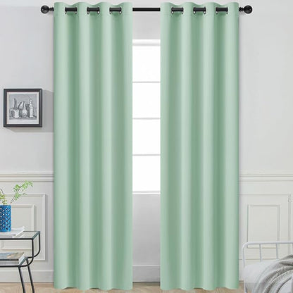 Yakamok Green Curtains 84 Inches Length Blackout Curtain for Bedroom-Light Sage Green Room Darkening Thermal Insulated Grommet Drapes Panels for Living Room, 52W x 84L, Light Sage, 2 Panels