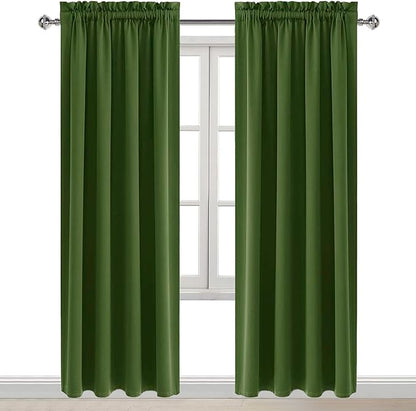 DWCN Blackout Curtains Room Darkening Thermal Insulated Bedroom Curtains Window Curtain Panels, 42 x 84 inches Long, Set of 2 Olive Green Rod Pocket Drapes