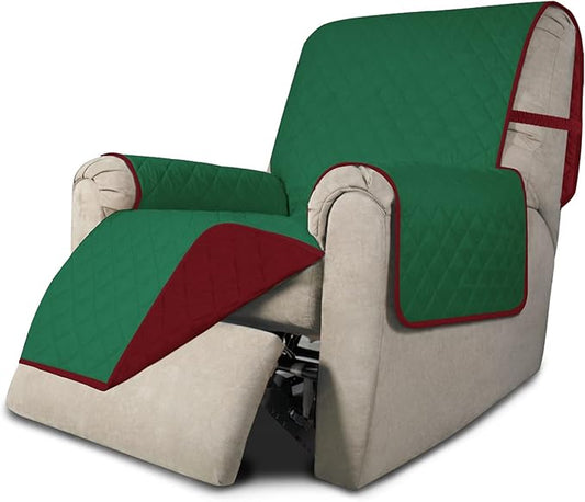 Easy-Going Recliner Chair Slipcover Reversible Sofa Cover Water Resistant Couch Cover Furniture Protector with Elastic Straps for Pets Dog (Recliner 22 inch, Green/Christmas Red)