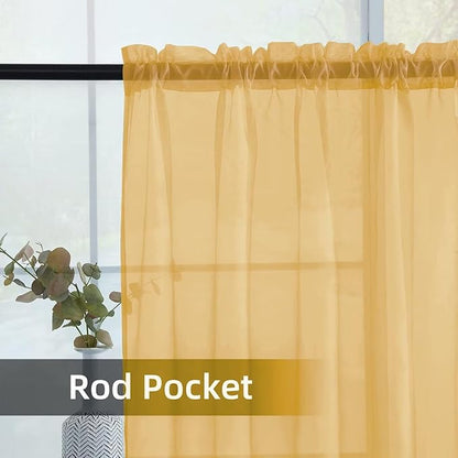 youleyar Solid Sheer Rod Pocket Curtain Voile Draperies 2 Panels White Beige Black Grey Ivory 52 Inch Width 54 Inch Long 1 Pair for Kitchen Bedroom Children Living Room Yard (Gold,52Wｘ54L)
