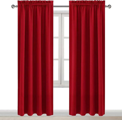 DWCN Christmas Blackout Curtains for Bedroom – Thermal Insulated Energy Saving Drapes for Living Room, Red, W 38 x L 84 Inch, Set of 2 Rod Pocket Curtain Panels